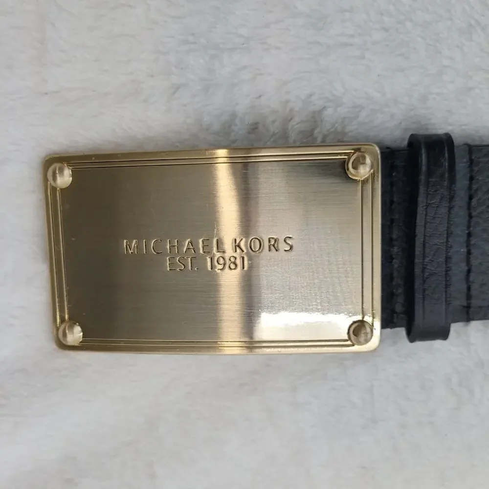 Michael Kors Leather Belt Black Brown Gold Logo XL Luxury Capsule Minimalist